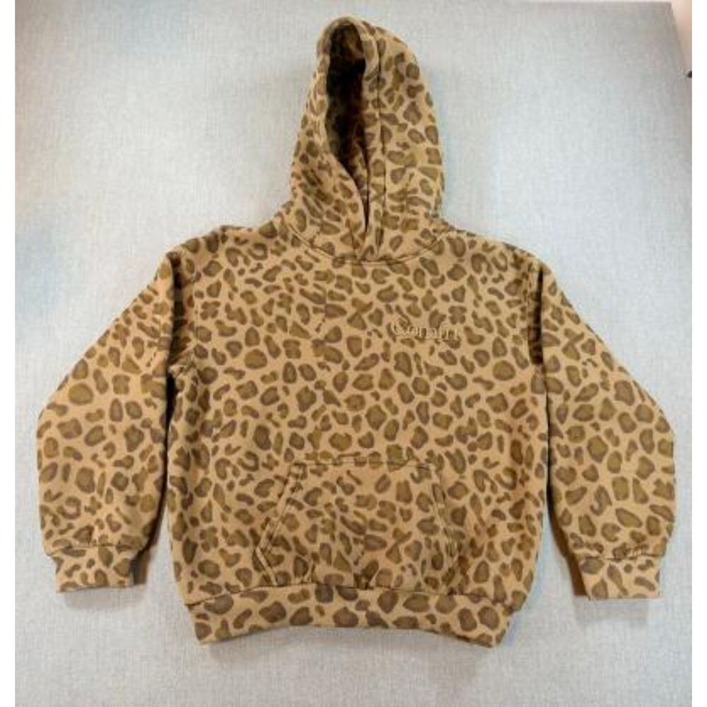 Comfrt Minimalist Leopard Print Oversized Hoodie L Sweatshirt Brown